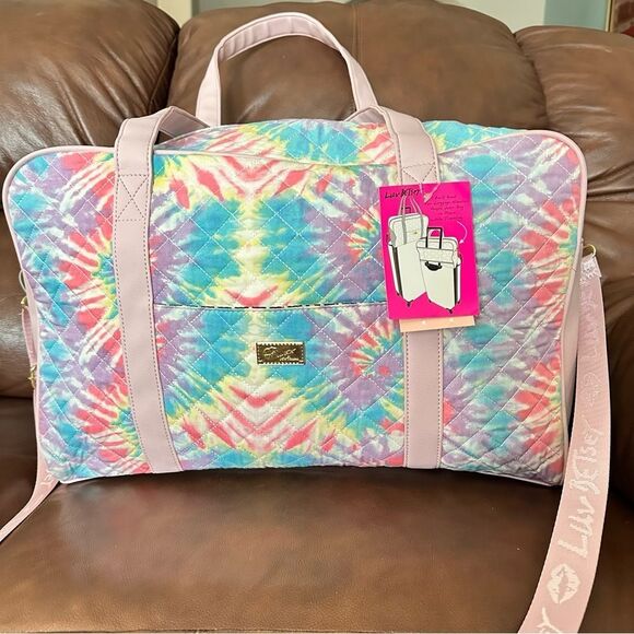 NWT BETSEY JOHNSON QUILTED MULTI COLOR TIE DYE LARGE WEEKENDER TRAVEL BAG - Picture 2 of 8